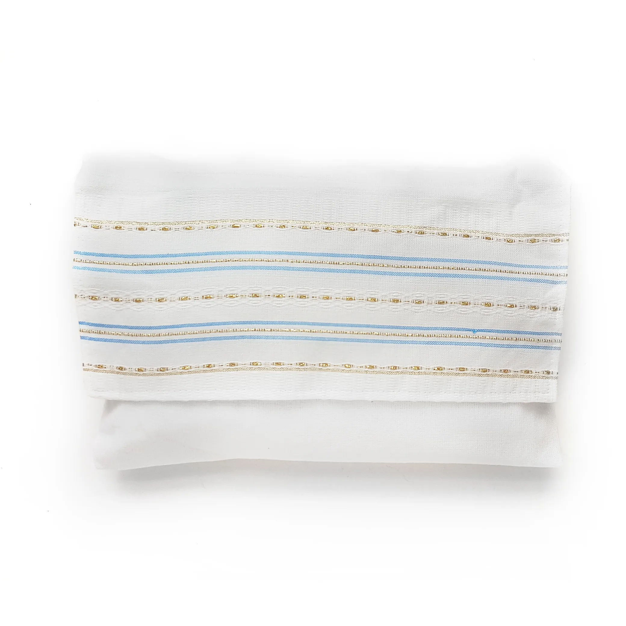 Elia - Cotton Tallit - Flag blue and Gold on White