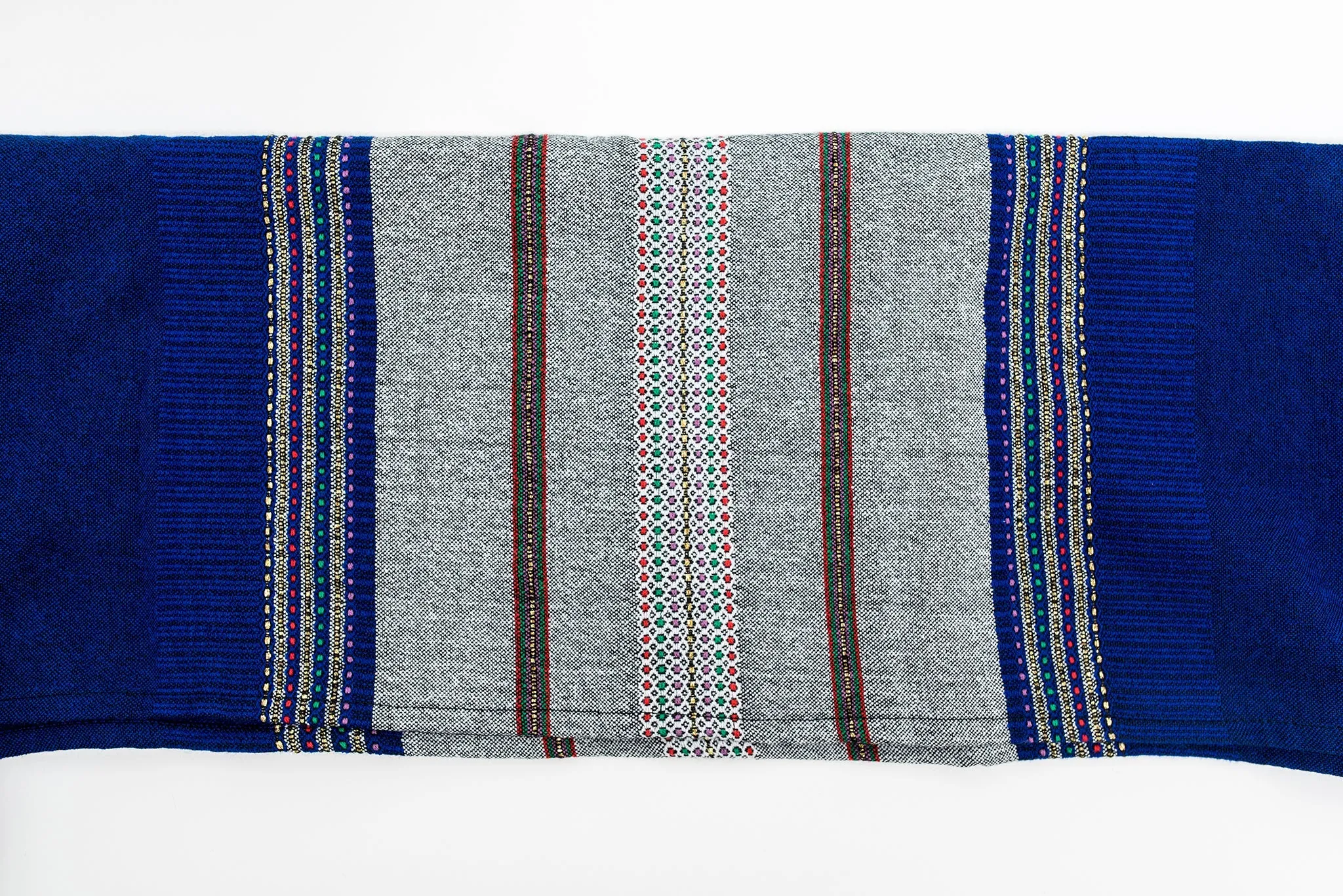 Elia - Cotton Tallit - Gray With Gold on Blue