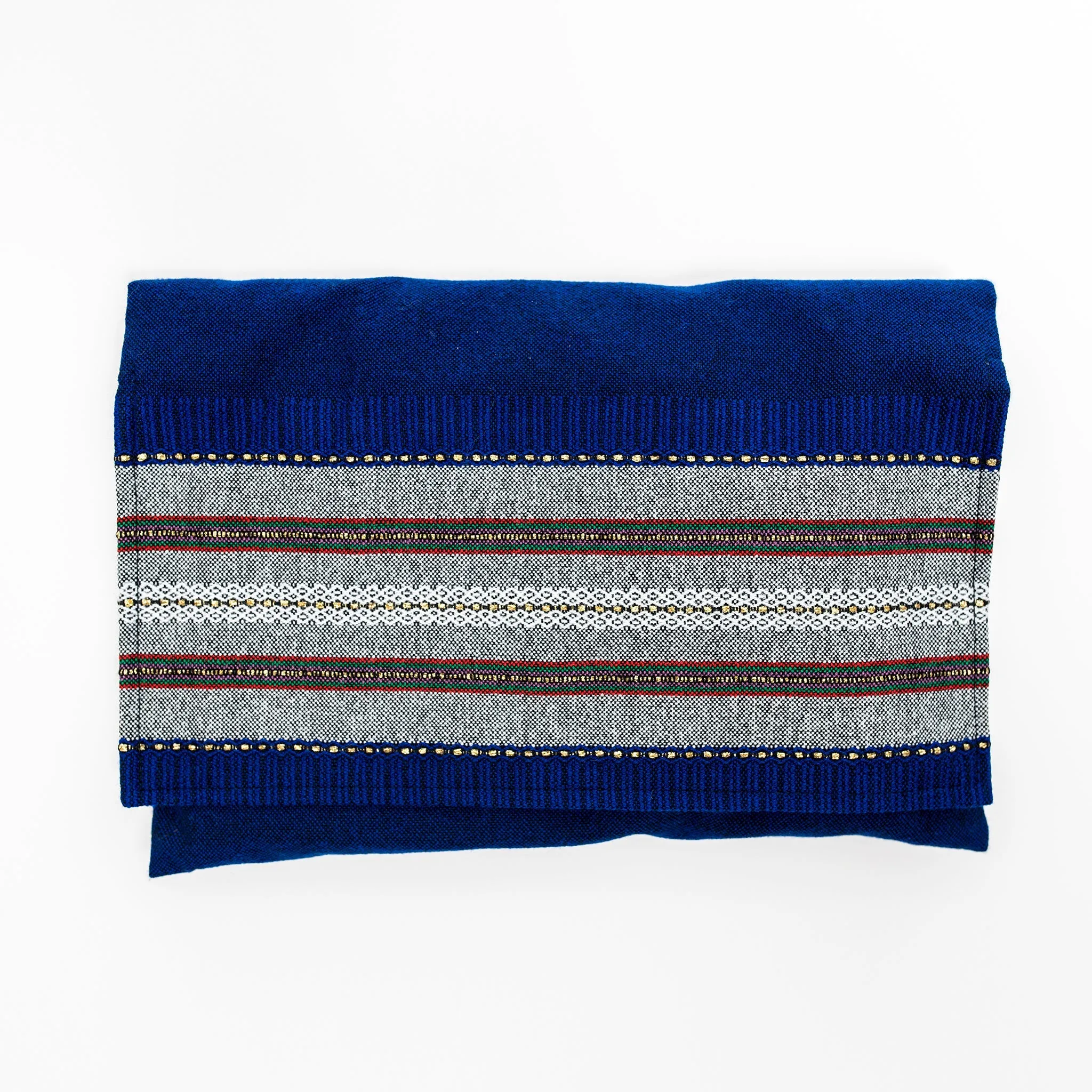 Elia - Cotton Tallit - Gray With Gold on Blue