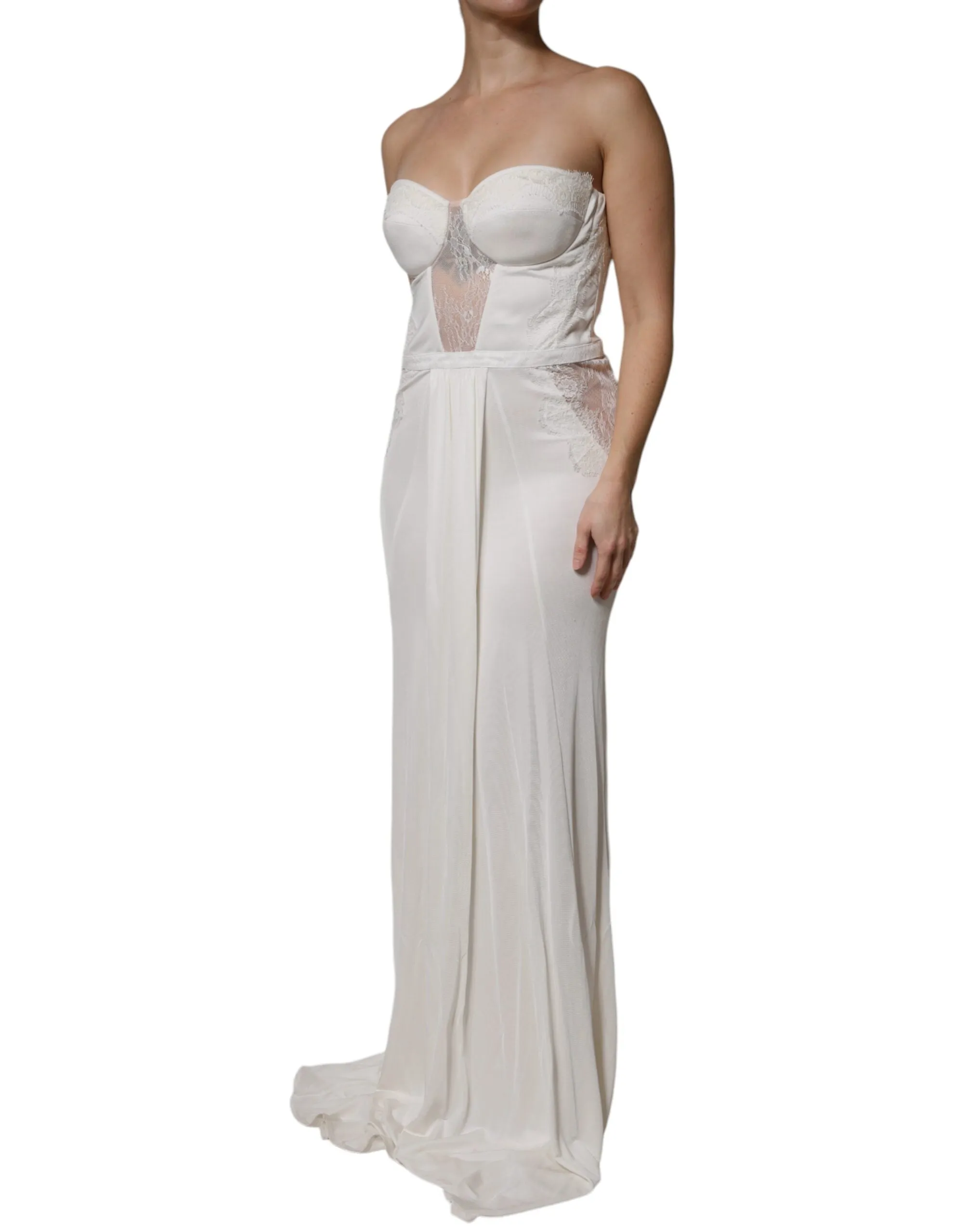 ELISABETTA FRANCHI Women White Mermaid Dress Nylon Strapless Bustier Gown IT 46