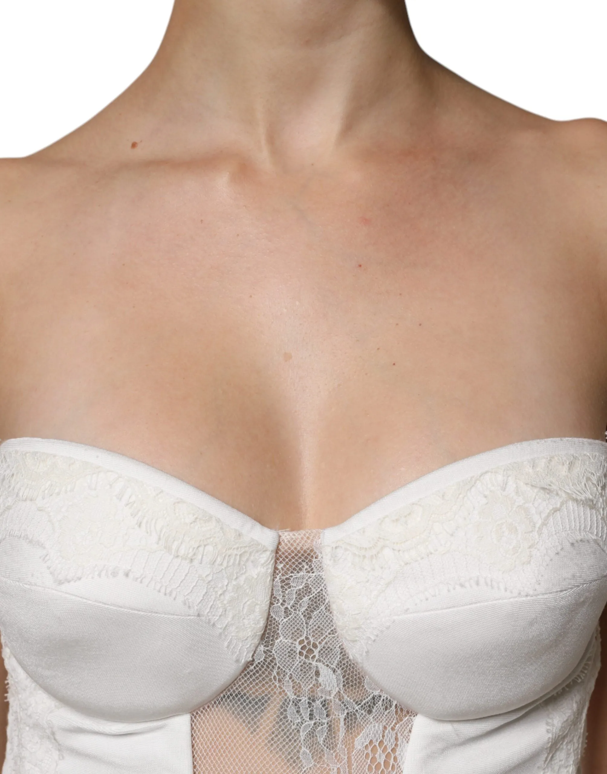 ELISABETTA FRANCHI Women White Mermaid Dress Nylon Strapless Bustier Gown IT 46