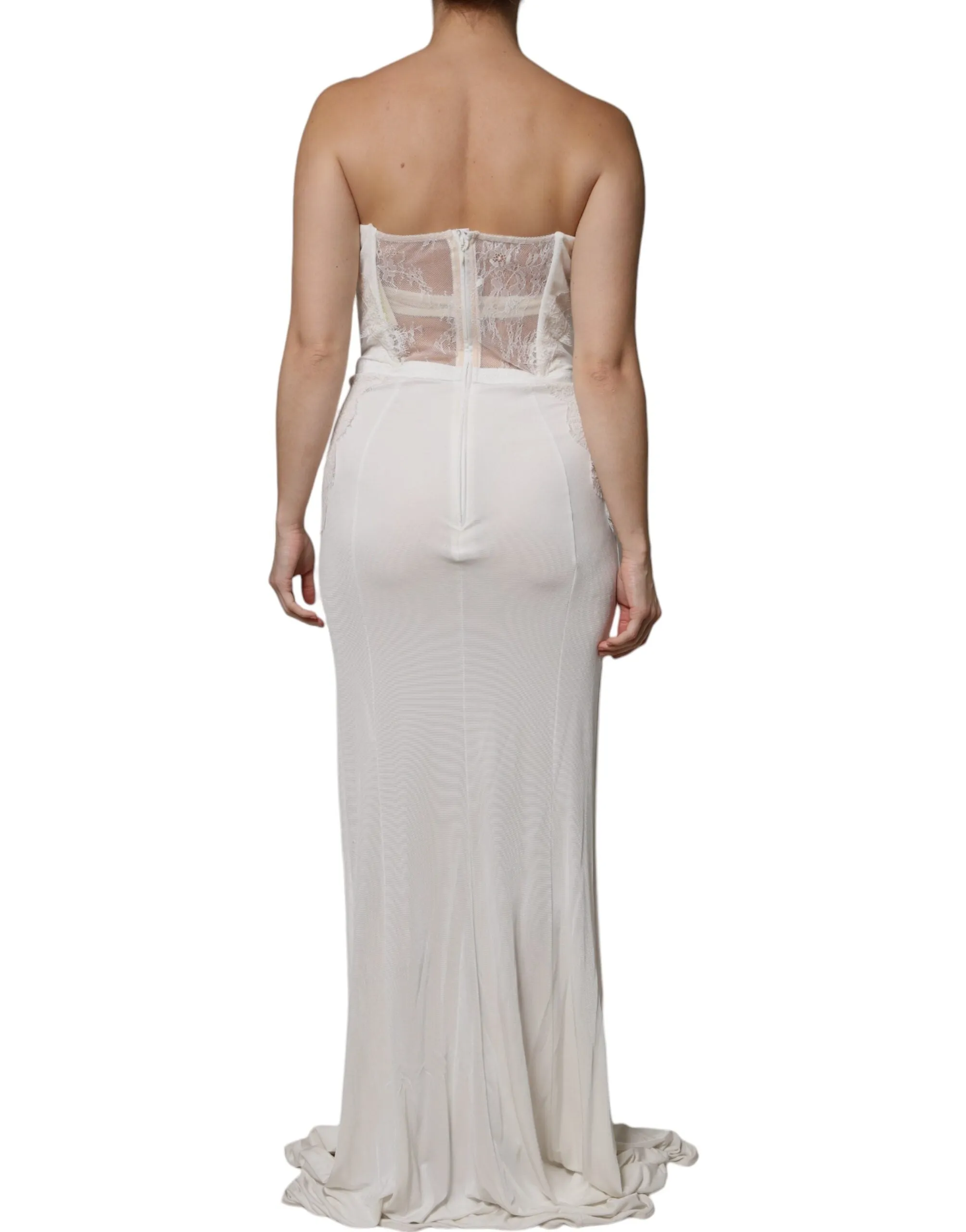 ELISABETTA FRANCHI Women White Mermaid Dress Nylon Strapless Bustier Gown IT 46