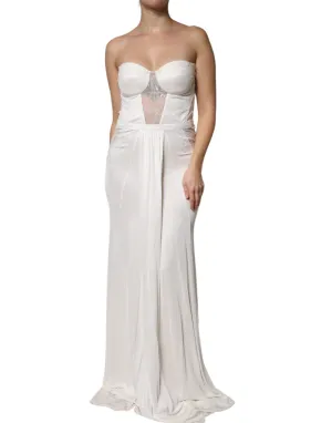 ELISABETTA FRANCHI Women White Mermaid Dress Nylon Strapless Bustier Gown IT 46