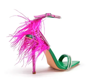 Ella Feathered Ankle Strap Heels