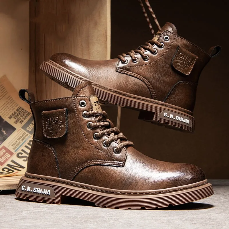 Fleece-lined With Hidden Heels Business Men's Low-top Martin Boots