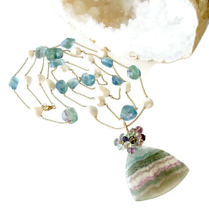 Fluorite Pearl Double Layering Necklace Set - Celestina Necklace Set