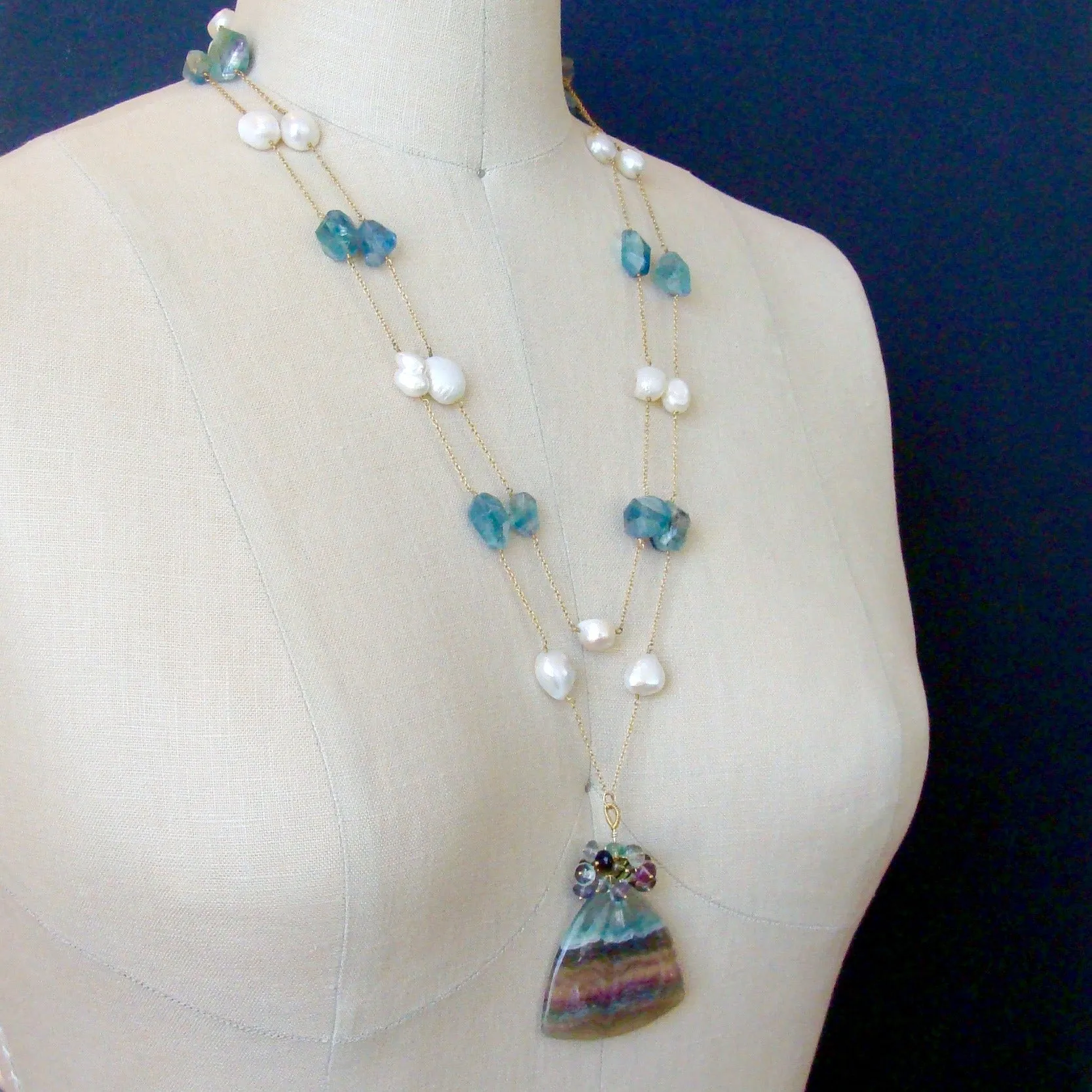 Fluorite Pearl Double Layering Necklace Set - Celestina Necklace Set
