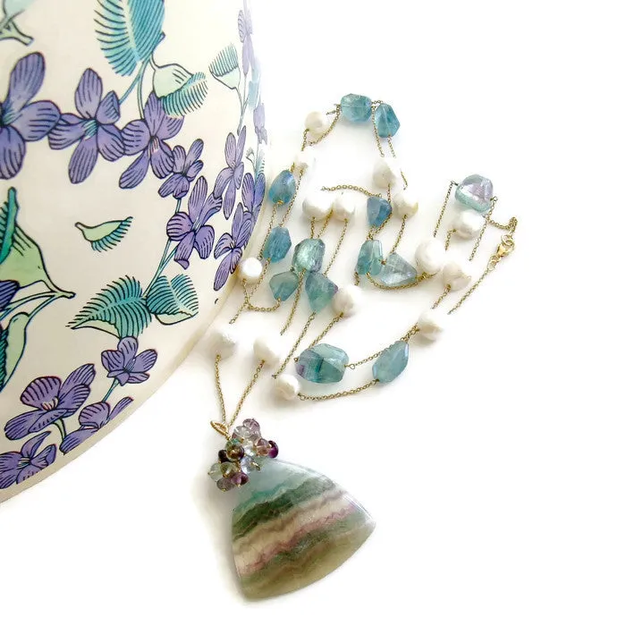 Fluorite Pearl Double Layering Necklace Set - Celestina Necklace Set