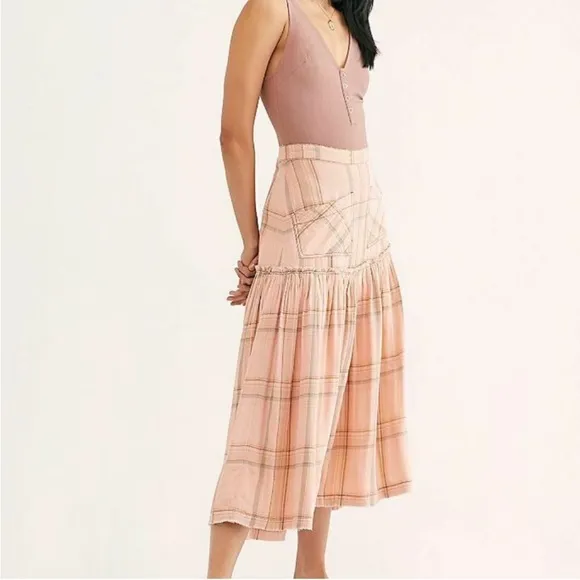 Free People Plaid Fever Midi‎ Skirt