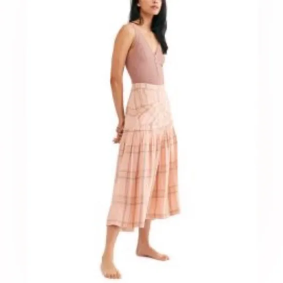 Free People Plaid Fever Midi‎ Skirt