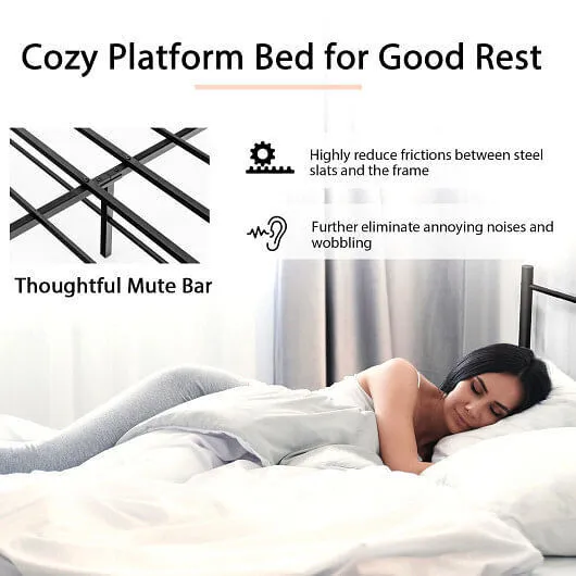 Full/Queen Size Platform Bed Frame with High Headboard-Full Size - Color: Black
