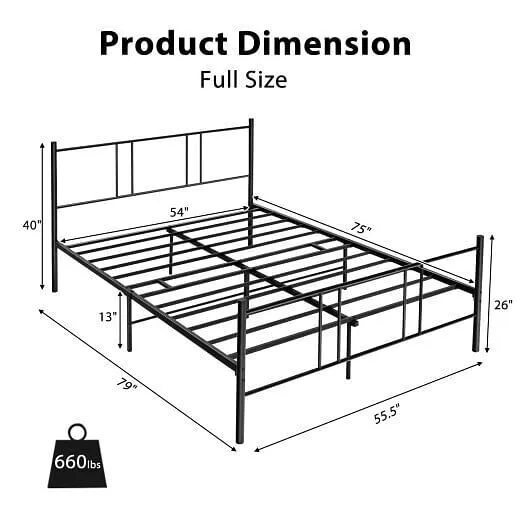 Full/Queen Size Platform Bed Frame with High Headboard-Full Size - Color: Black