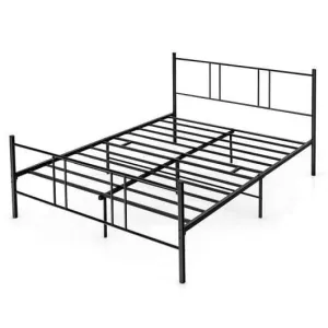 Full/Queen Size Platform Bed Frame with High Headboard-Full Size - Color: Black