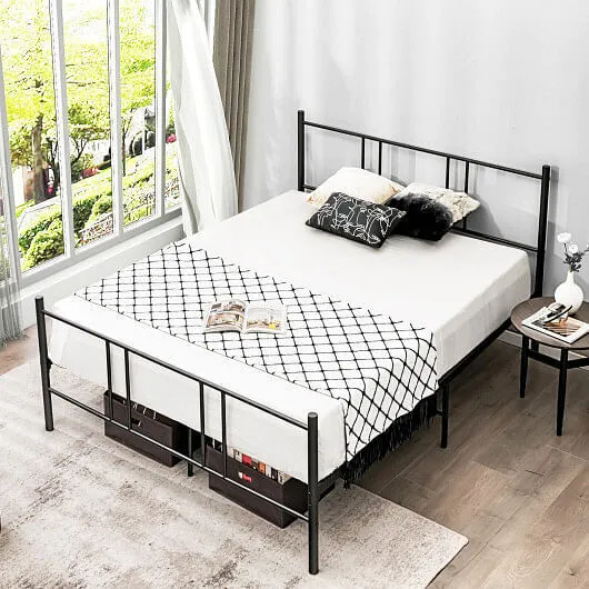 Full/Queen Size Platform Bed Frame with High Headboard-Full Size - Color: Black