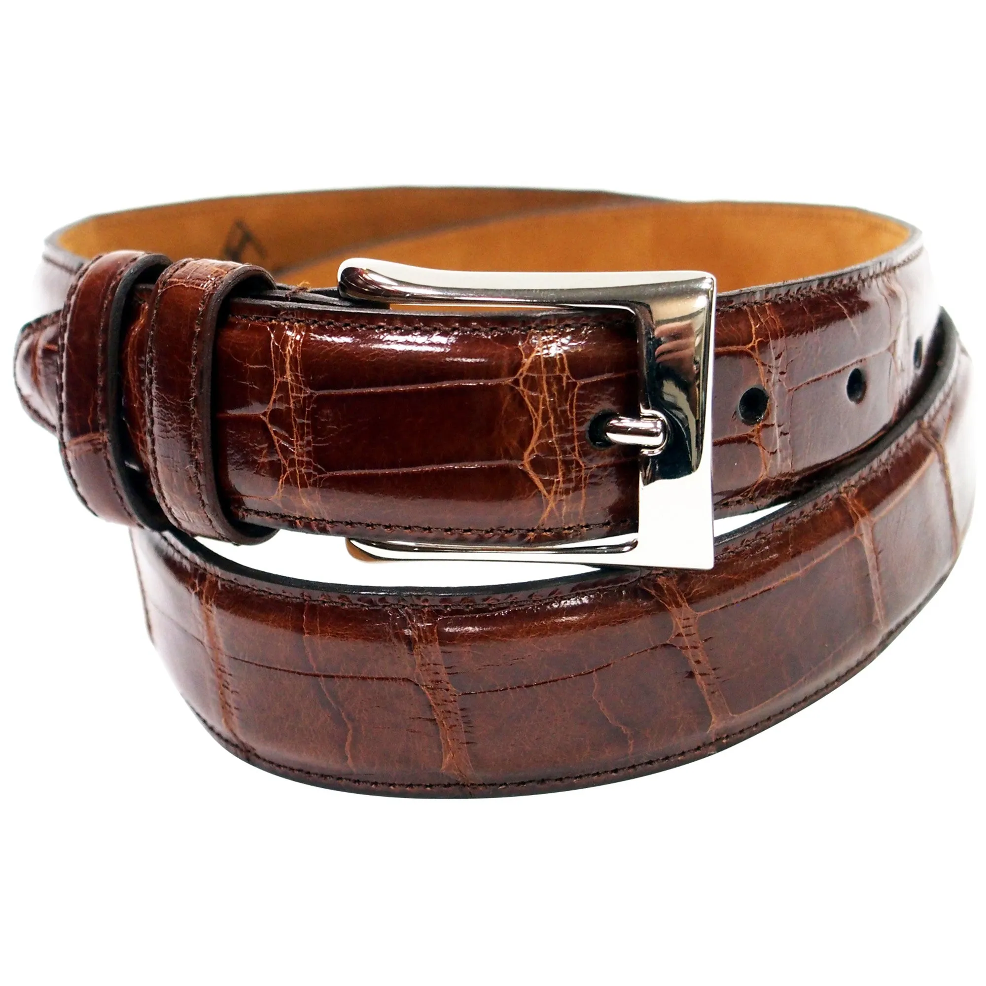 Genuine American Alligator Belt - Made in USA - Cognac