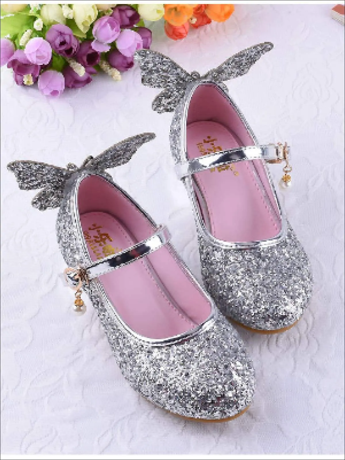 Girls Glitter Butterfly Mary Jane Kitten Heel Shoes By Liv and Mia