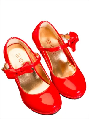 Girls Patent Synthetic Leather Mary Jane Bow Tie Shoes By Liv and Mia