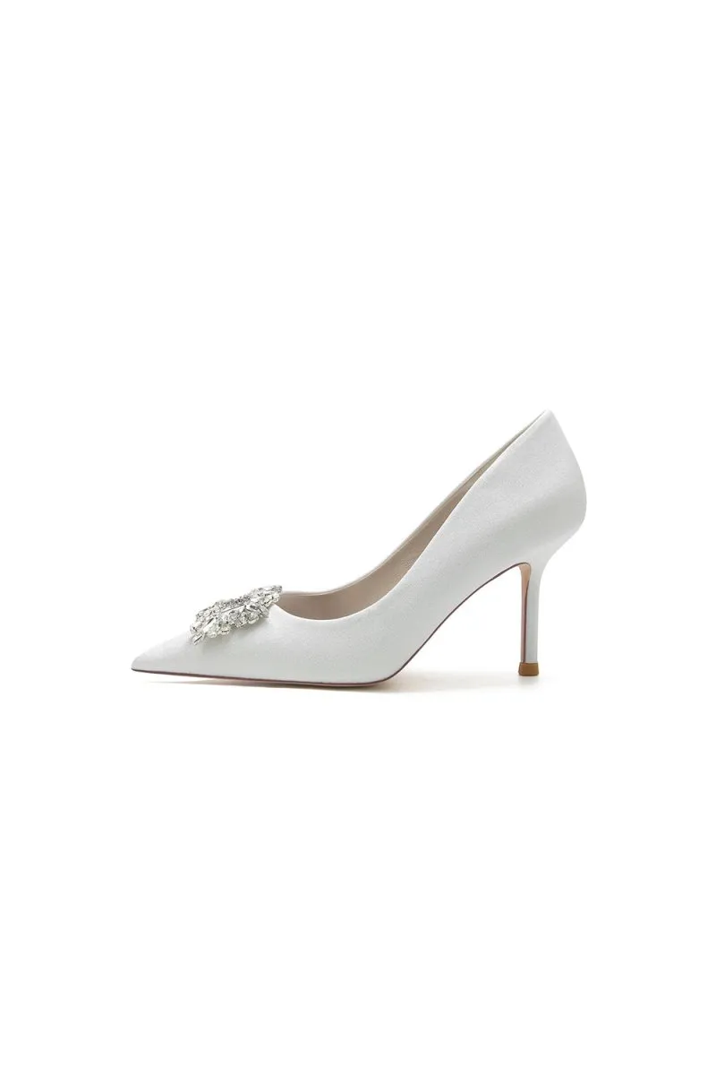 Glitter Pointed Toe Stiletto Heels With Rhinestone