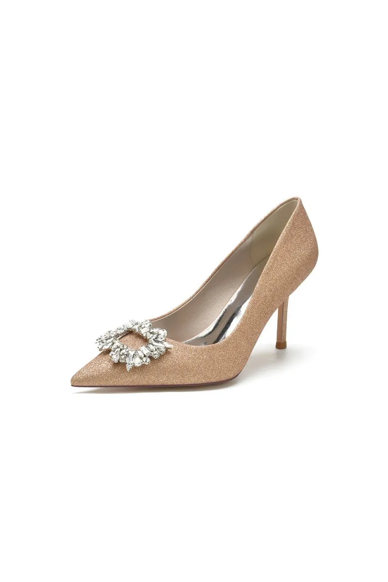 Glitter Pointed Toe Stiletto Heels With Rhinestone