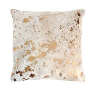 Gold Metallic Cowhide Pillow - Double Sided