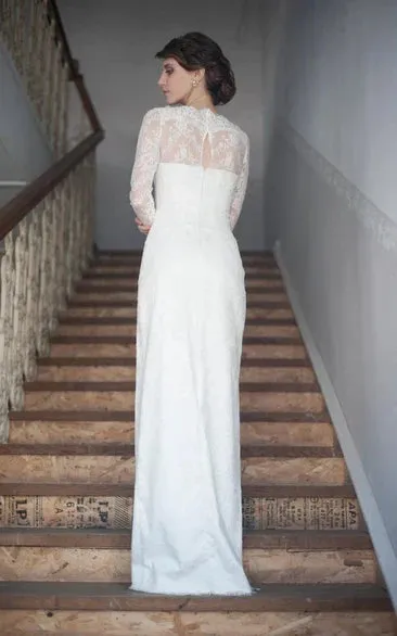 Gorgeous High-Neck Long Illusion Sleeve Mermaid Bridal Gown With Split Side