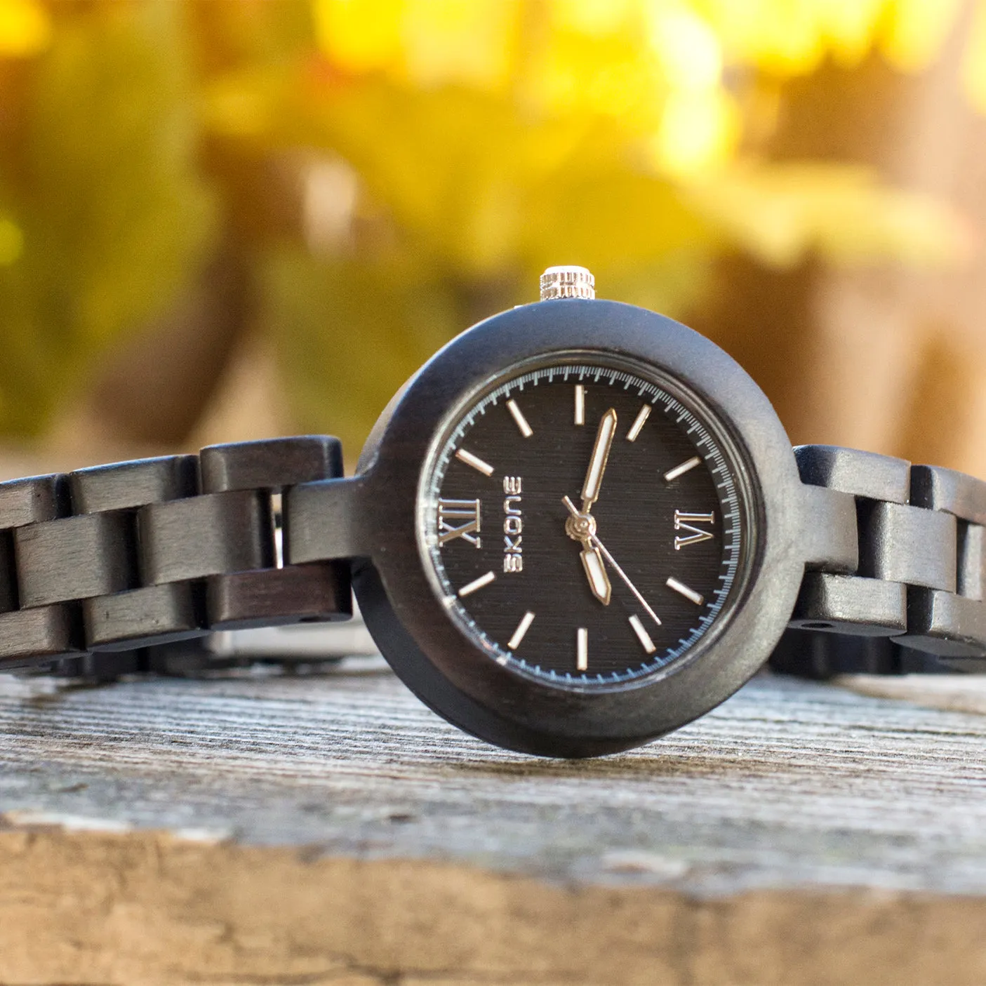 Handcraft Skone Ladies' Analog Stylish Dark Wooden Watch For Her