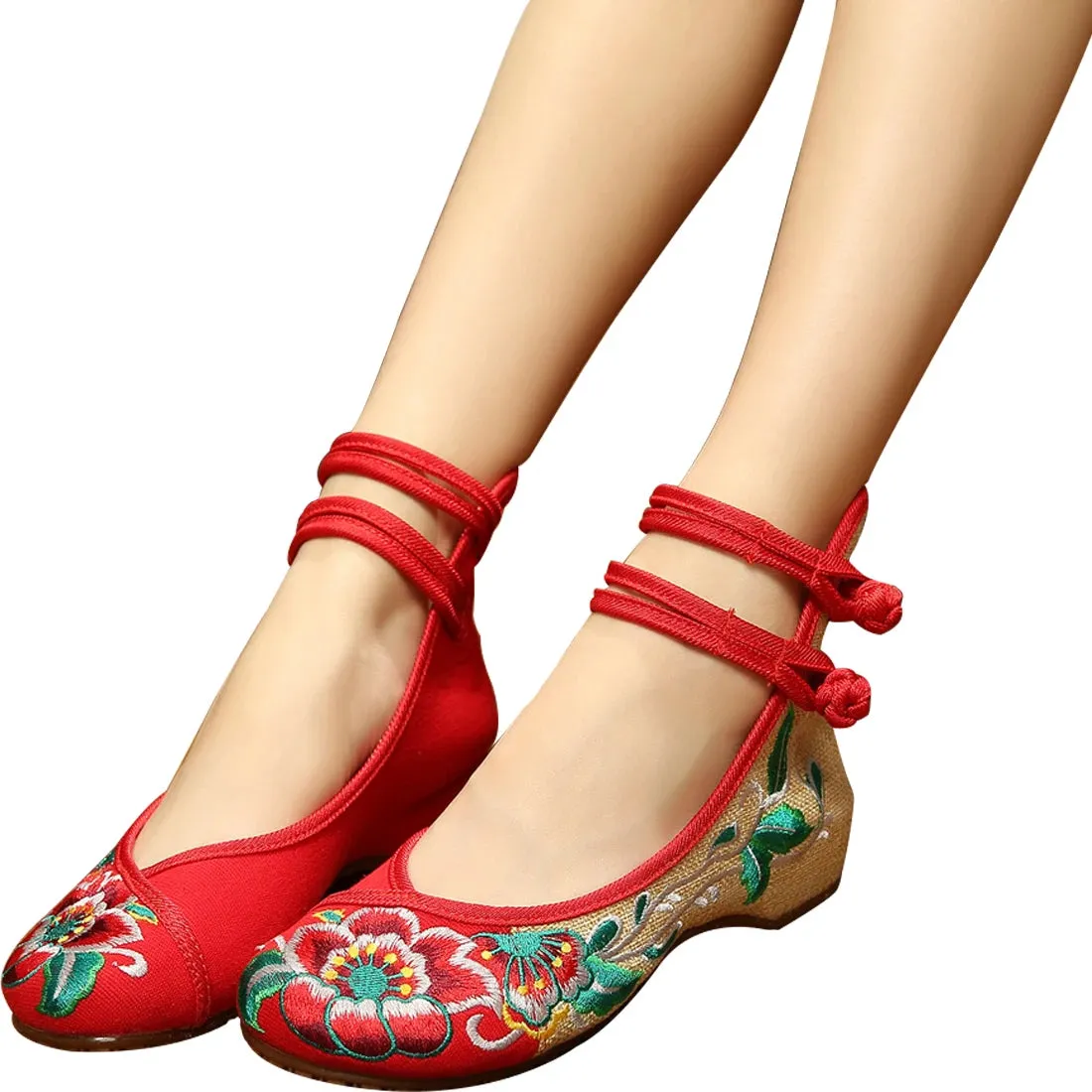 Handmade Women's Vintage Embroidered Canvas Ballet Flats Ladies Comfortable Chinese Ballerinas Vegan Embroidery Shoes