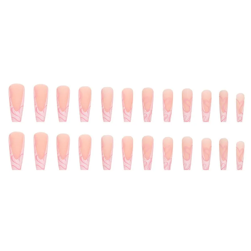 Heart Stripe Fake Nails