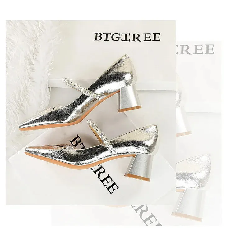 Heels Women Fashion CRYSTAL Pearl Pumps Square Toe Stripper Elegant Party Square Heel Ladies Shoes