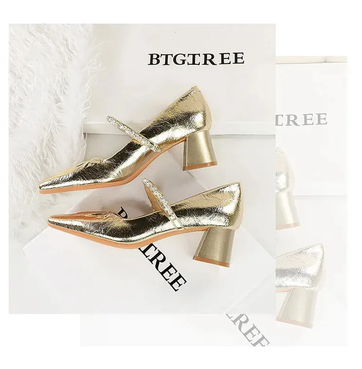 Heels Women Fashion CRYSTAL Pearl Pumps Square Toe Stripper Elegant Party Square Heel Ladies Shoes
