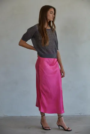 Hot Pink Satin Midi Skirt