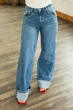 KRIS HIGH RISED CUFFED BAGGY WIDE LEG VERVET JEANS