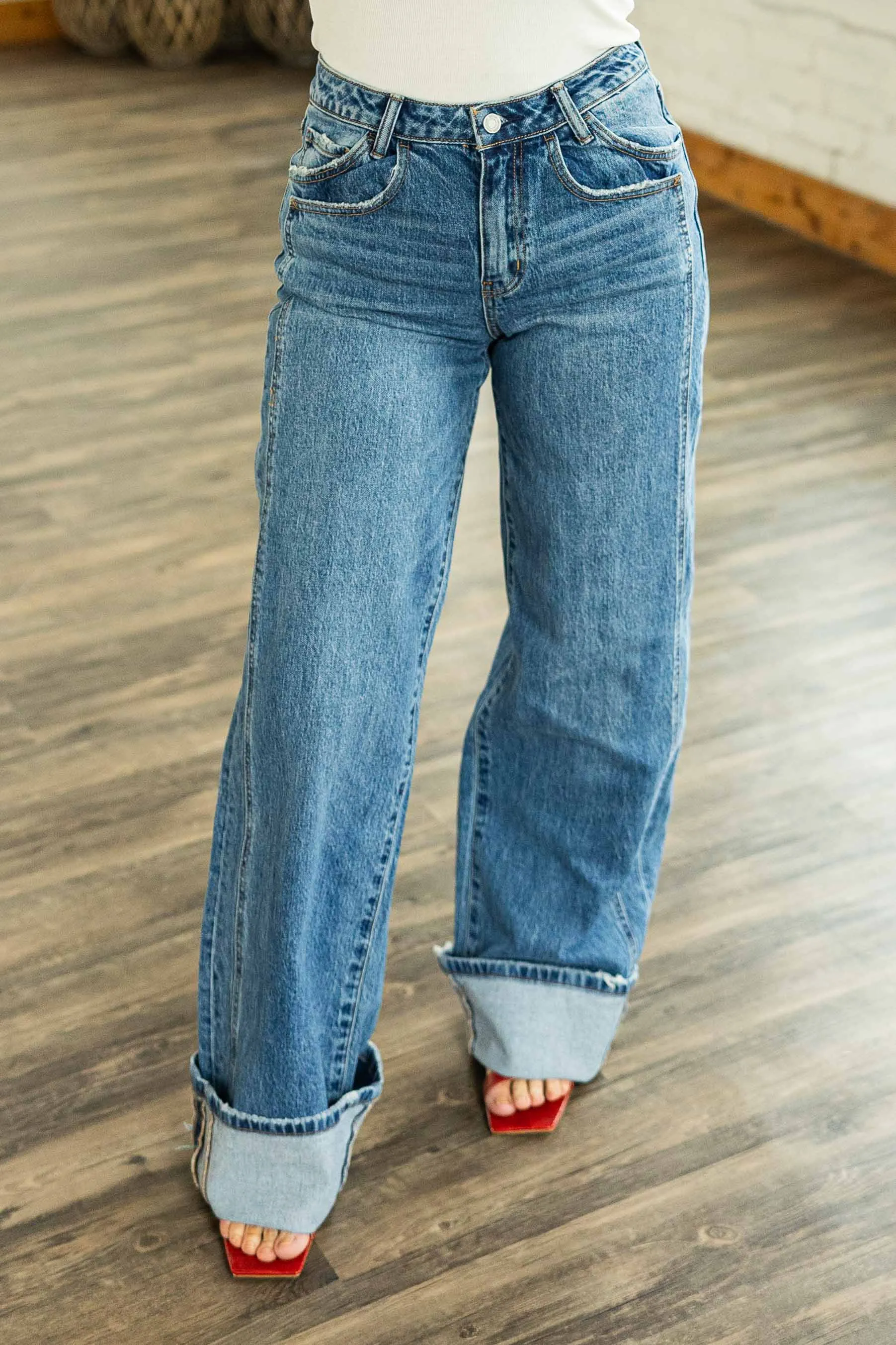 KRIS HIGH RISED CUFFED BAGGY WIDE LEG VERVET JEANS