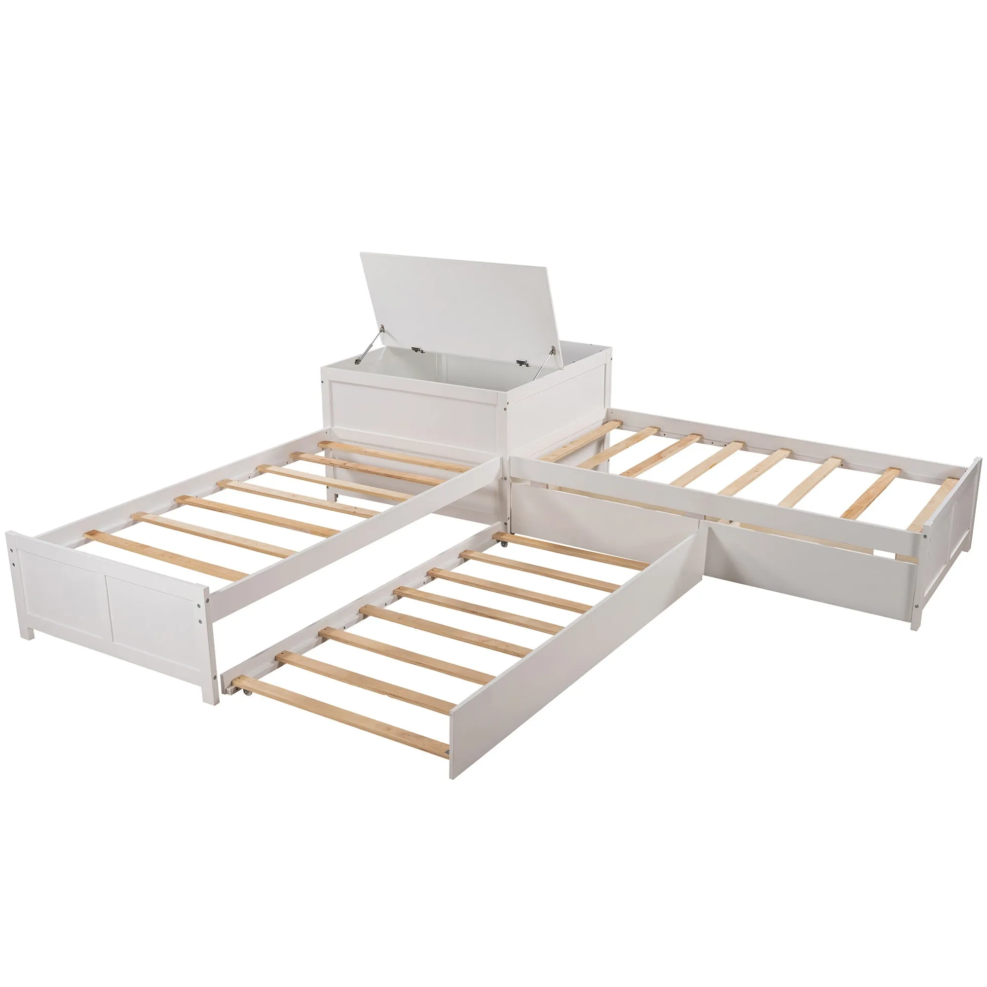 L-shaped Platform Bed with Trundle and Drawers Linked with built-in Flip Square Table,Twin
