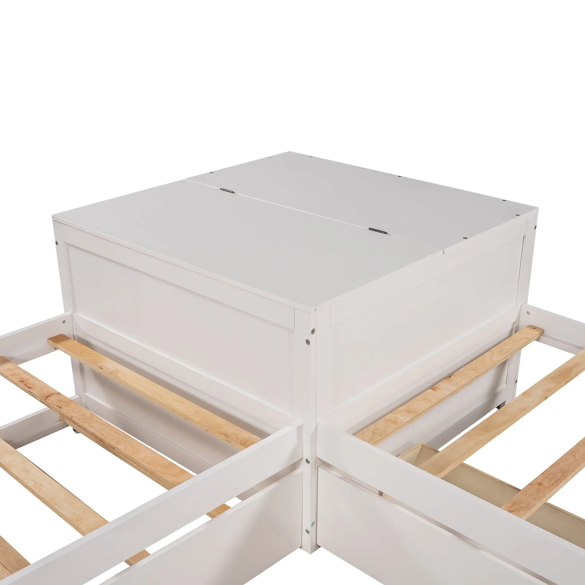L-shaped Platform Bed with Trundle and Drawers Linked with built-in Flip Square Table,Twin