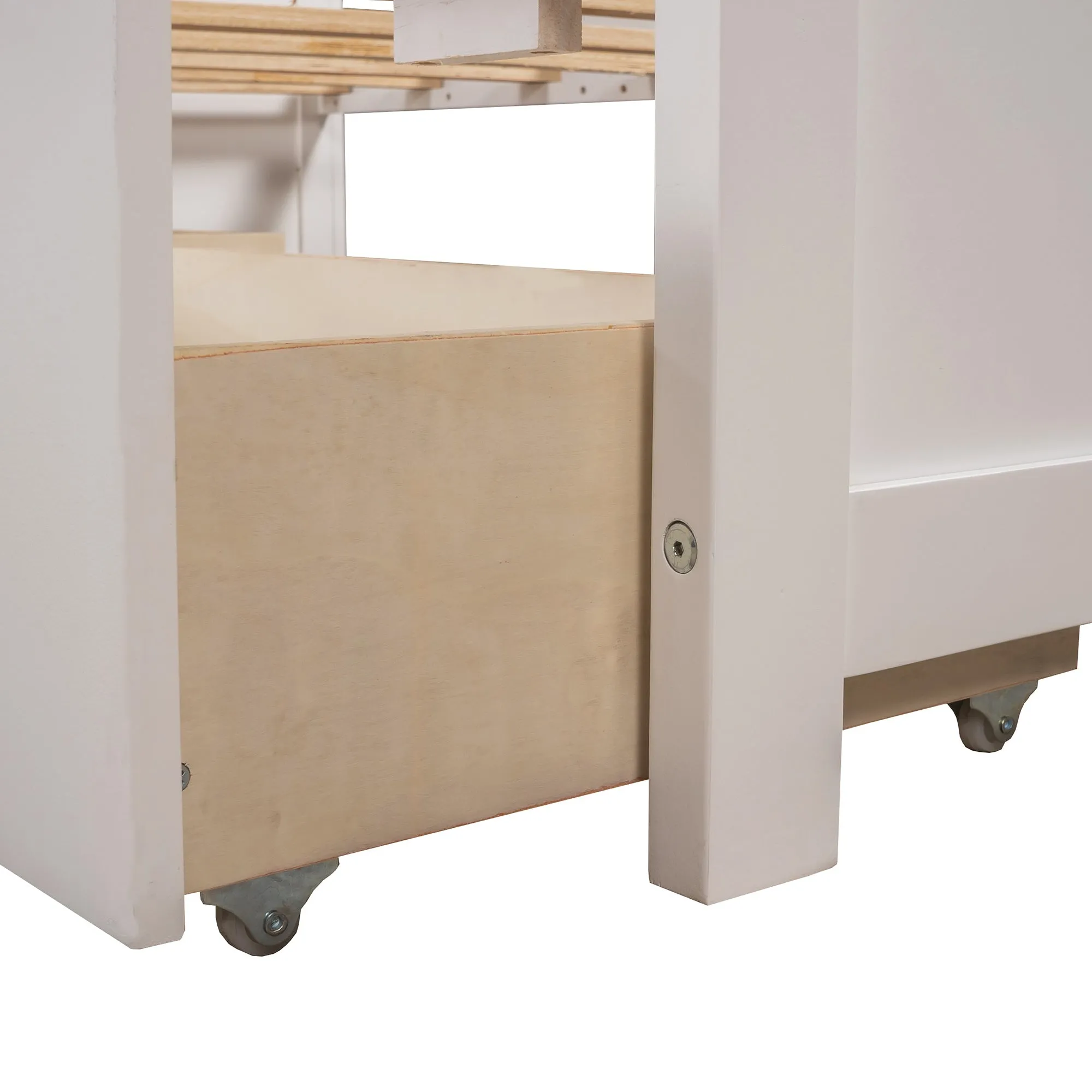 L-shaped Platform Bed with Trundle and Drawers Linked with built-in Flip Square Table,Twin