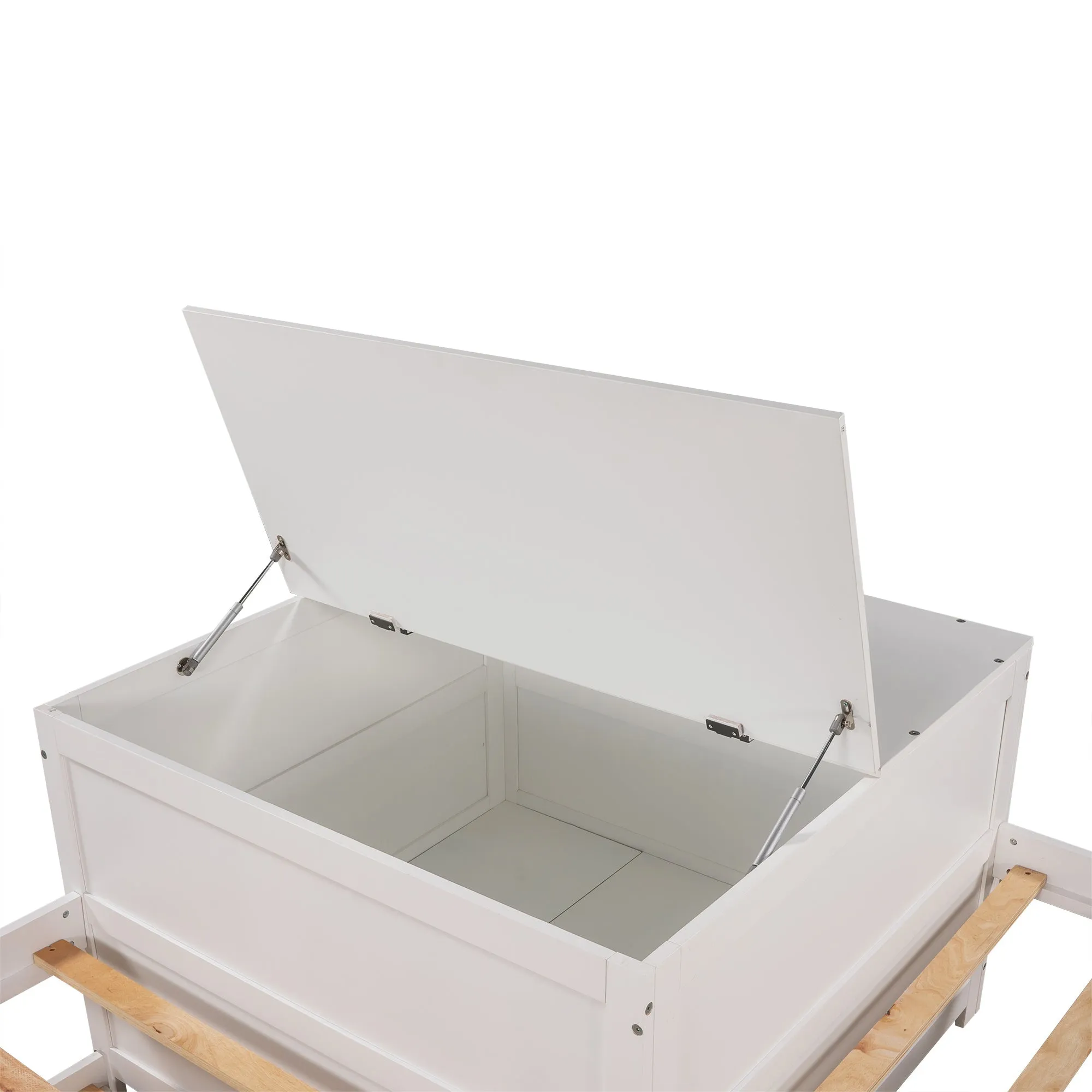 L-shaped Platform Bed with Trundle and Drawers Linked with built-in Flip Square Table,Twin