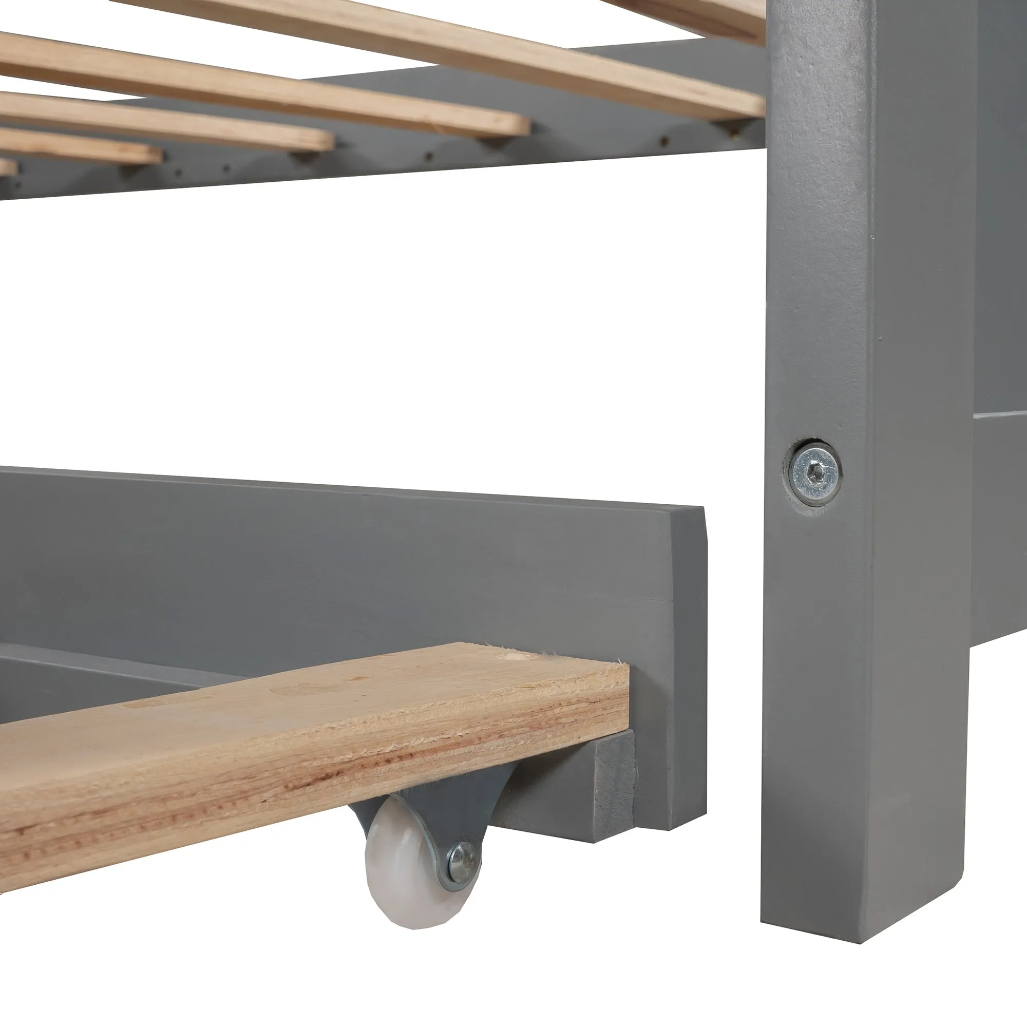 L-shaped Platform Bed with Trundle and Drawers Linked with built-in Flip Square Table,Twin