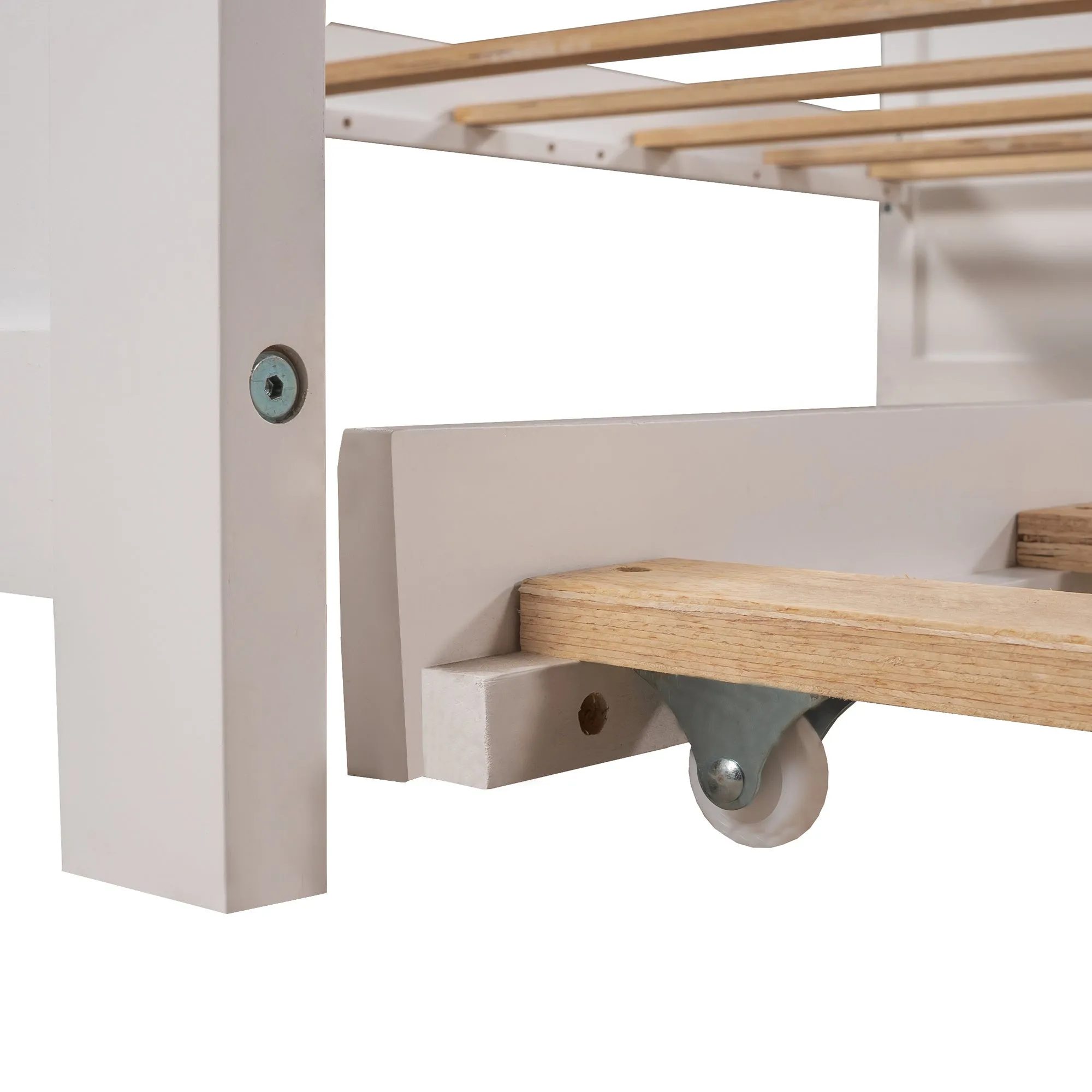 L-shaped Platform Bed with Trundle and Drawers Linked with built-in Flip Square Table,Twin