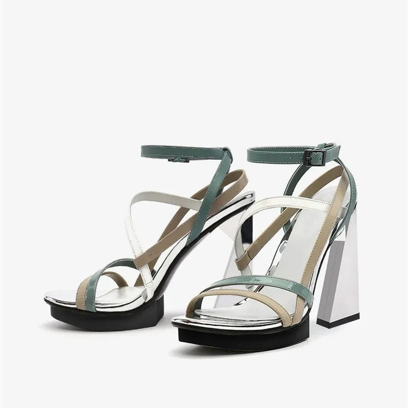 Leather peep toe 11.5cm super high heel brand narrow band buckle straps