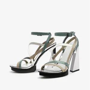 Leather peep toe 11.5cm super high heel brand narrow band buckle straps