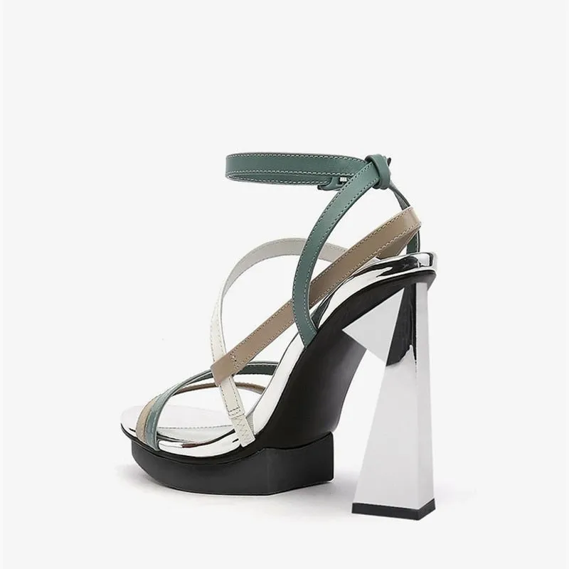 Leather peep toe 11.5cm super high heel brand narrow band buckle straps