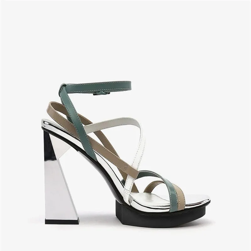 Leather peep toe 11.5cm super high heel brand narrow band buckle straps