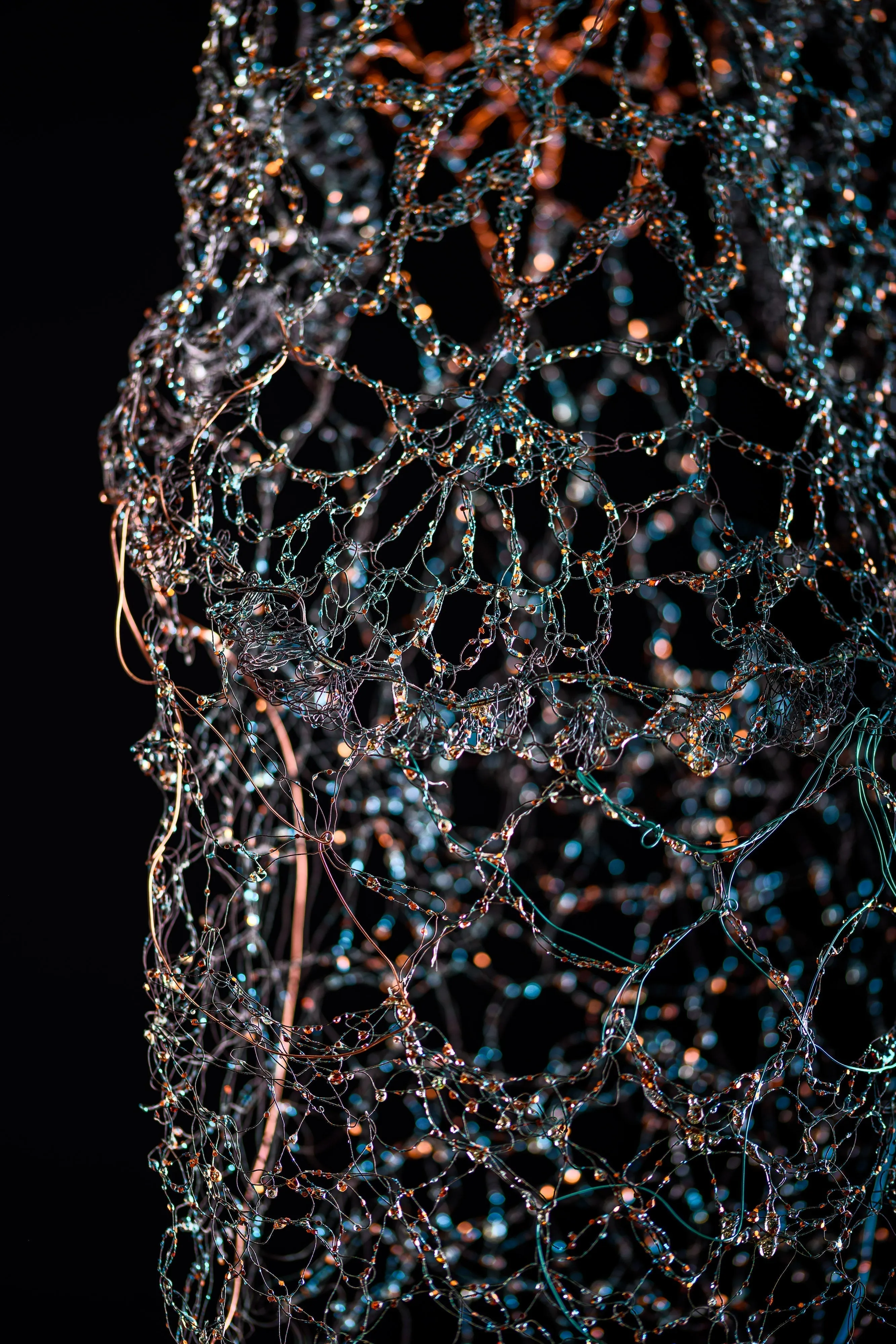 Long Copper Metal Lace Dress Sculpture ~ Aeris Sidus (Copper Stars)