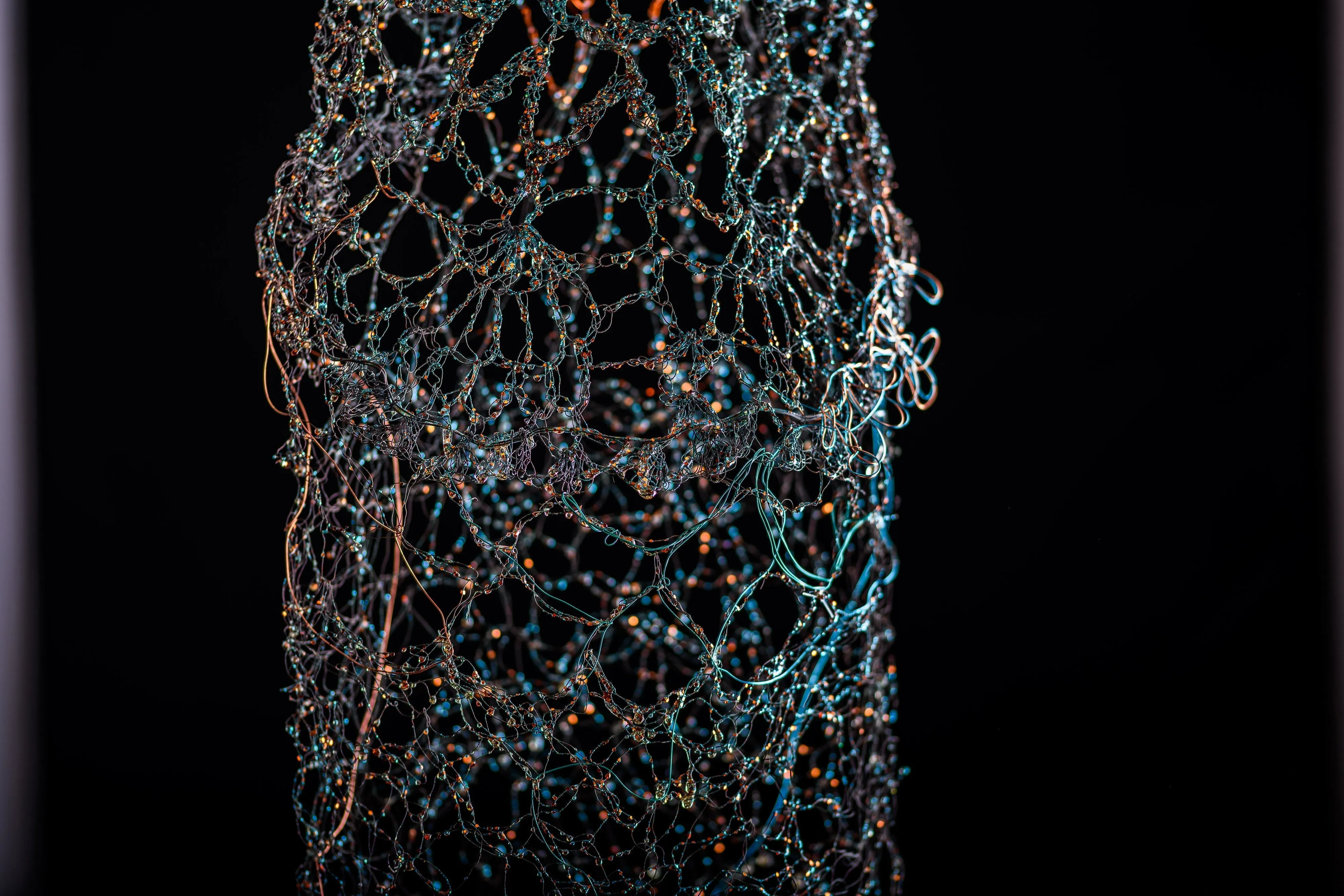 Long Copper Metal Lace Dress Sculpture ~ Aeris Sidus (Copper Stars)