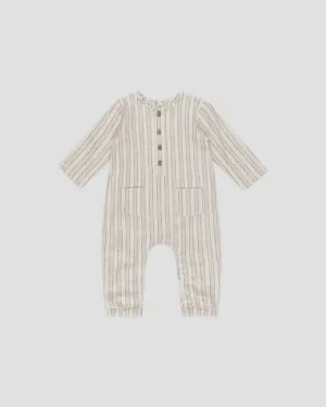 Long Sleeve Woven Jumpsuit-Stone Stripe