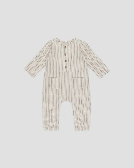 Long Sleeve Woven Jumpsuit-Stone Stripe
