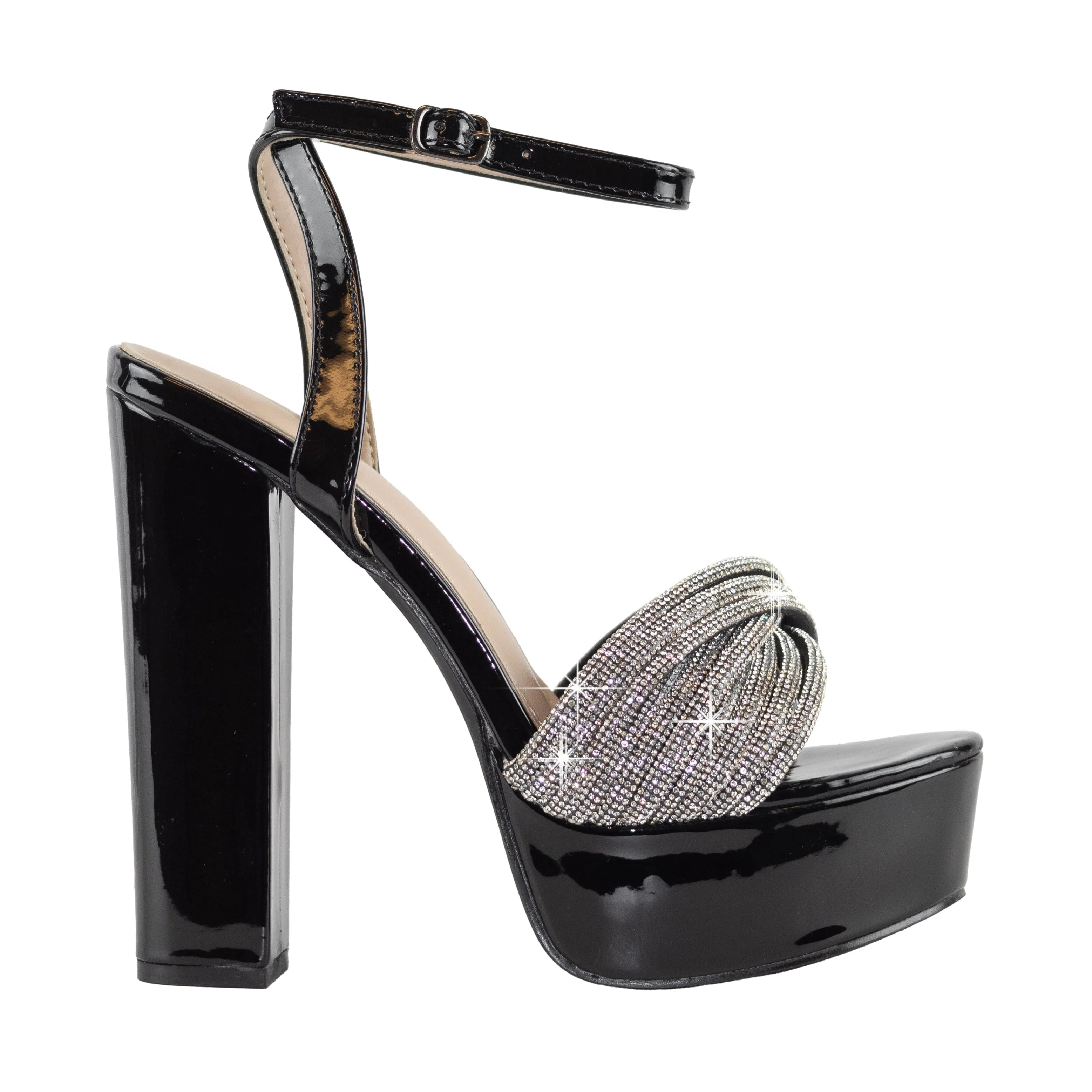 Luminous - Platform Heels with Rhinestone Front Strap, Cushioned Insole, Ideal for Elevating Your Evening Style