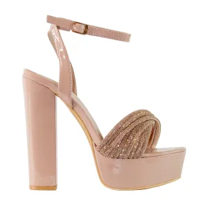 Luminous - Platform Heels with Rhinestone Front Strap, Cushioned Insole, Ideal for Elevating Your Evening Style