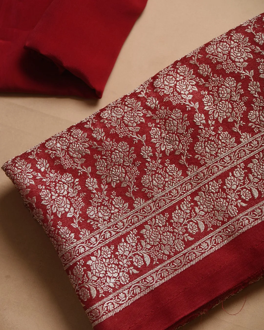 Maroon Handloom Silk Banarasi Woven Unstitched Suit Fabric Set With Handloom Silk Woven Dupatta